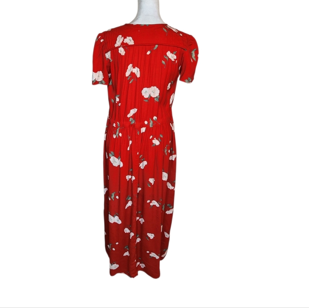 Christy Dawn Crimson Floral Dawn Dress V Neck Crossover Midi Size XS - Picture 3 of 10